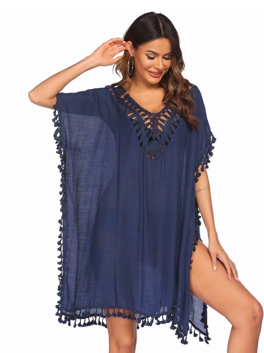 (4 for $20) Navy Crochet V-Neck Women's Swim Cover-Up